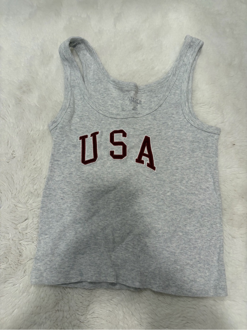 Brandy Melville Gray Ribbed USA Tank with Maroon Lettering